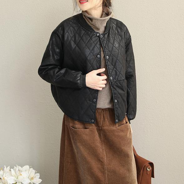 2019 Casual Black Loose PU Short Coat Women Fashion Jacket - bagstylebliss