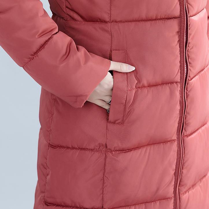 2019 Casual red Winter Fashion plus size hooded cotton jacket women pockets zippered trench cotton coats - bagstylebliss