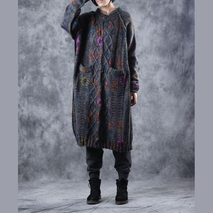 2018 New Vintage Loose Print Thicken Long Sweater Coat For Women - bagstylebliss