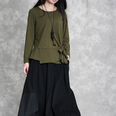 2019 army green cotton tops oversized cotton maxi t shirts women asymmetric long sleeve cotton shirts - bagstylebliss