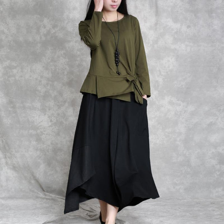 2019 army green cotton tops oversized cotton maxi t shirts women asymmetric long sleeve cotton shirts - bagstylebliss