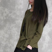 2019 army green cotton tops oversized cotton maxi t shirts women asymmetric long sleeve cotton shirts - bagstylebliss