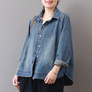 2019 autumn new casual denim blue cotton short coats plus size lapel collar wild tops coat - bagstylebliss