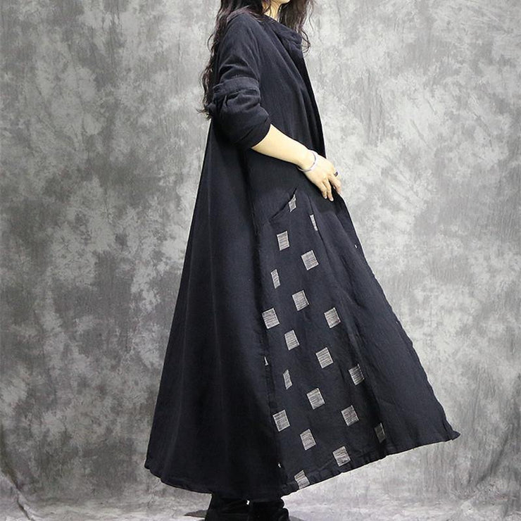 2019 black Plaid Coat trendy plus size stand collar patchwork Coats boutique pockets coats - bagstylebliss