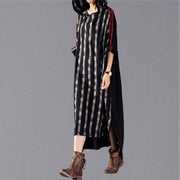 2019 black Plaid long plus size Hooded cotton linen clothing dress New patchwork autumn dress - bagstylebliss