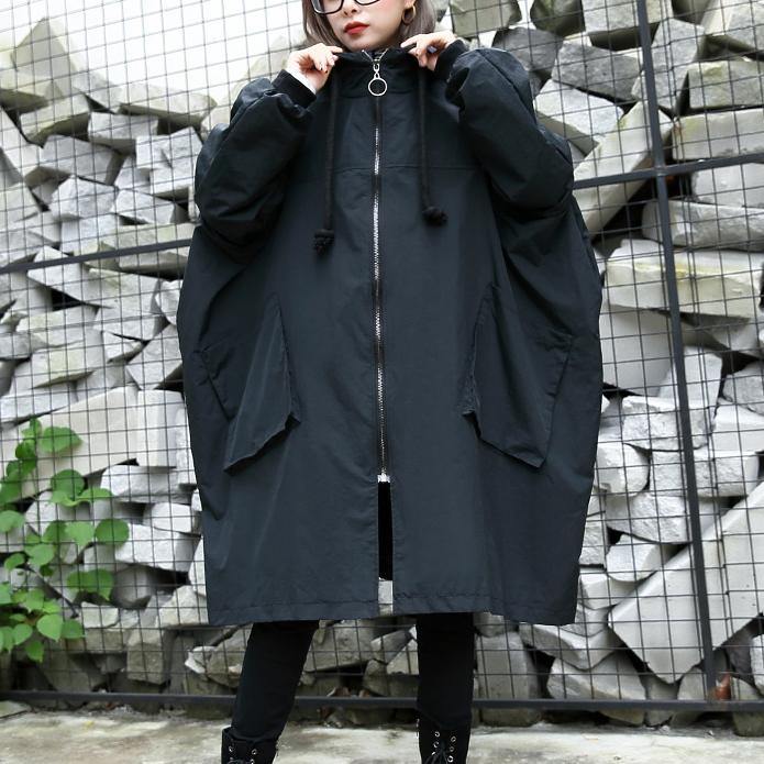 2019 black Winter coat trendy plus size hooded baggy zippered Coats women pockets coats - bagstylebliss
