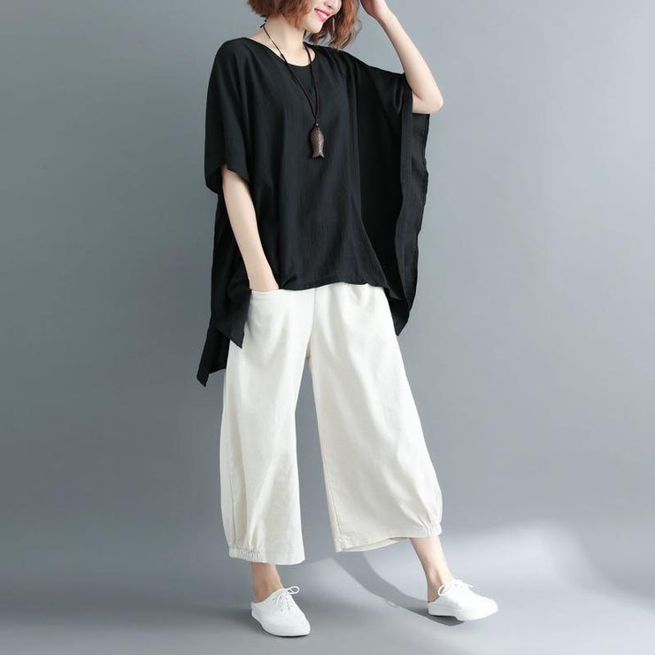 2019 black cotton linen waistcoat trendy plus size linen clothing blouses boutique short sleeve o neck brief t shirt - bagstylebliss