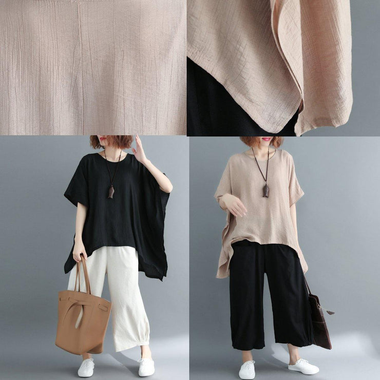 2019 black cotton linen waistcoat trendy plus size linen clothing blouses boutique short sleeve o neck brief t shirt - bagstylebliss