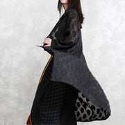 2019 black dotted Jacquard coats plus size Turn-down Collar outwear fine long sleeve pockets long coat - bagstylebliss