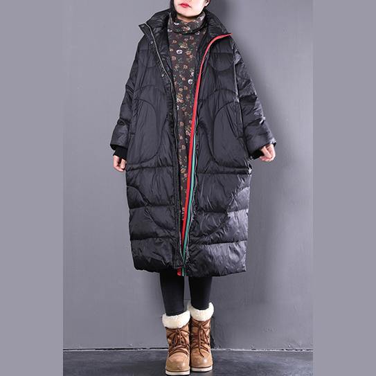 2019 black down coat casual stand collar down coat Elegant pockets zippered overcoat - bagstylebliss