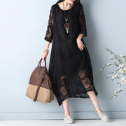 2019 black hollow out maxi dress o neck Half sleeve bridesmaid dress asymmetric summer dress - bagstylebliss