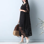 2019 black hollow out maxi dress o neck Half sleeve bridesmaid dress asymmetric summer dress - bagstylebliss