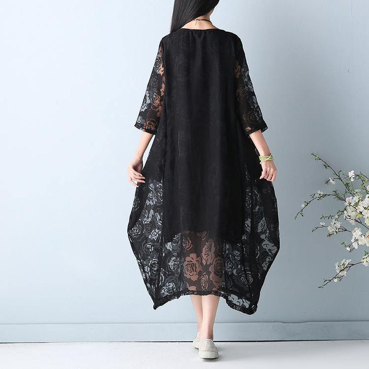 2019 black hollow out maxi dress o neck Half sleeve bridesmaid dress asymmetric summer dress - bagstylebliss