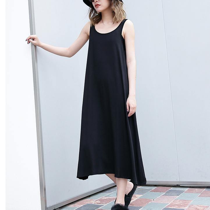 2019 black long cotton dress trendy plus size sleeveless caftans Elegant wild dress - bagstylebliss