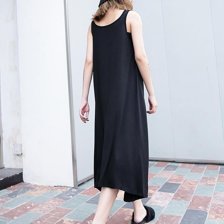 2019 black long cotton dress trendy plus size sleeveless caftans Elegant wild dress - bagstylebliss