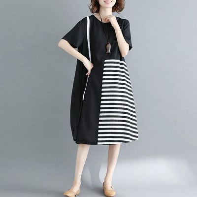2019 black natural cotton dress casual casual dress fine short sleeve o neck cotton dress - bagstylebliss