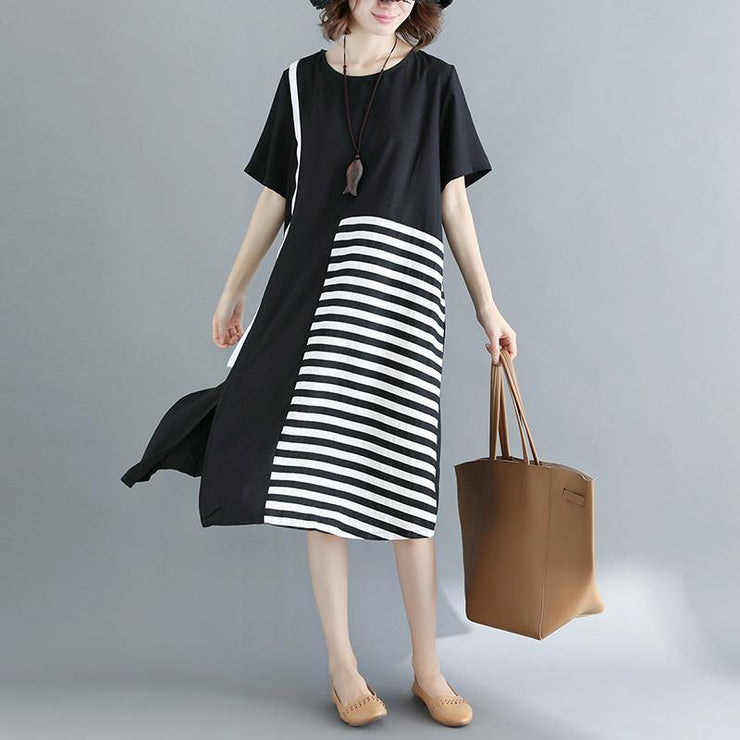 2019 black natural cotton dress casual casual dress fine short sleeve o neck cotton dress - bagstylebliss