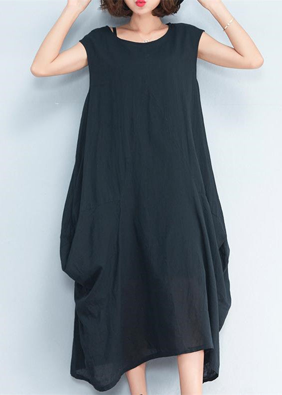 2024 black natural cotton polyester dress oversize sleeveless traveling dress Elegant kaftans