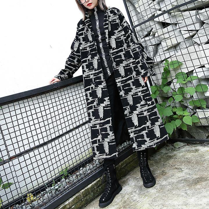 2019 black print Coat plus size lapel patchwork Coat Fine asymmetrical design coat - bagstylebliss