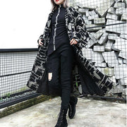 2019 black print Coat plus size lapel patchwork Coat Fine asymmetrical design coat - bagstylebliss