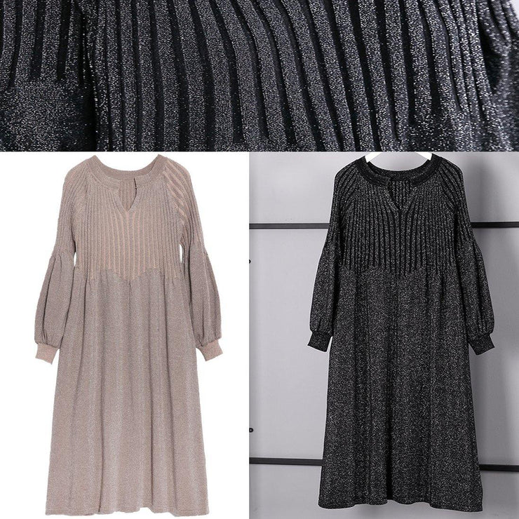 2019 black sweater dress plus size v neck sweater vintage baggy Cinched winter dress - bagstylebliss