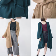 2019 blackish green Wool Coat plus size flare sleeve tie waist maxi coat Elegant pockets coat - bagstylebliss