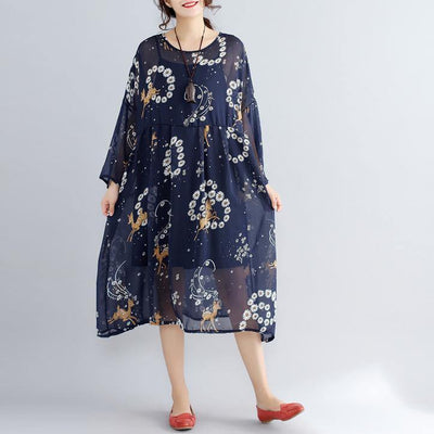 2019 blue prints pure chiffon dresses plus size vintage two pieces wild dress - bagstylebliss