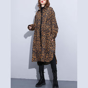 2019 chocolate Leopard coat plus size clothing dress side open casual Turn-down Collar Button coat - bagstylebliss