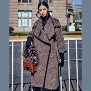 2019 chocolate Wool Coat plus size long coat Fashion Batwing Sleeve maxi coat - bagstylebliss
