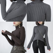 2018 chocolate knit sweaters trendy plus size high neck knitted blouses women side open winter sweaters - bagstylebliss