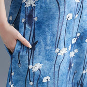 2019 floral long cotton dresses plus size Batwing Sleeve long cotton dresses Elegant o neck cotton dress - bagstylebliss