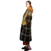 2018 green Plaid long coat plus size Notched maxi coat Fashion double breasted Winter coat - bagstylebliss