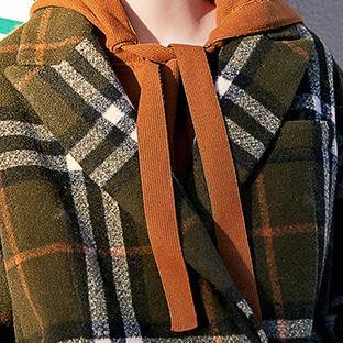 2018 green Plaid long coat plus size Notched maxi coat Fashion double breasted Winter coat - bagstylebliss