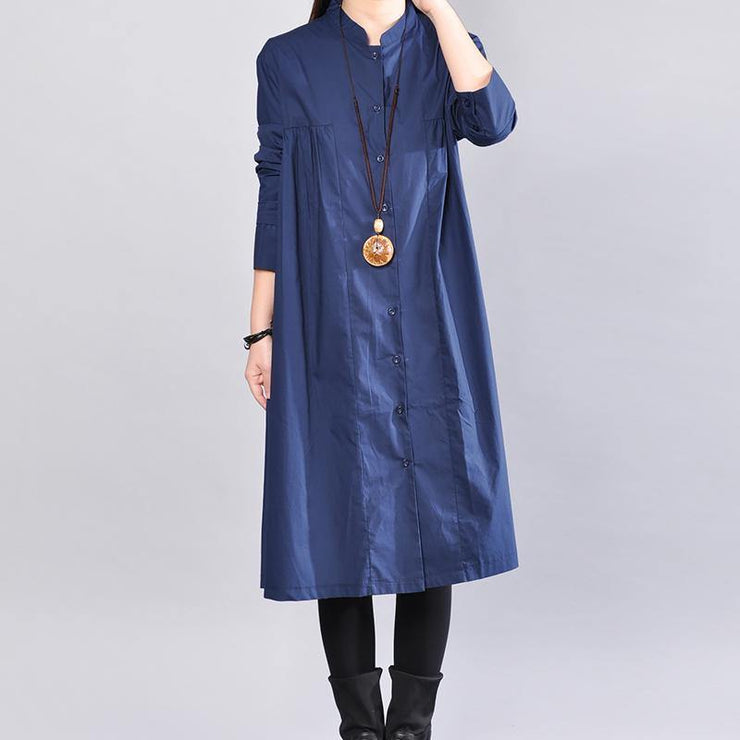 2018 navy pure linen dresses plus size clothing linen clothing dress casual Cinched solid color linen dresses - bagstylebliss