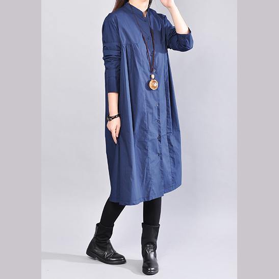 2018 navy pure linen dresses plus size clothing linen clothing dress casual Cinched solid color linen dresses - bagstylebliss