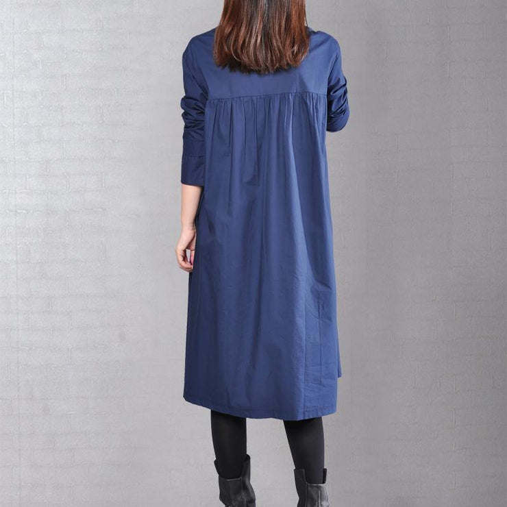 2018 navy pure linen dresses plus size clothing linen clothing dress casual Cinched solid color linen dresses - bagstylebliss