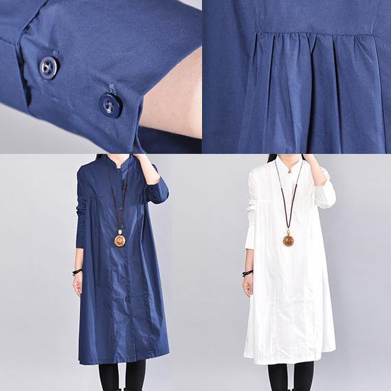 2018 navy pure linen dresses plus size clothing linen clothing dress casual Cinched solid color linen dresses - bagstylebliss