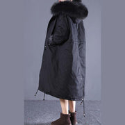 2018 new black Winter Fashion oversize hooded fur collar down jacket fine drawstring pockets down overcoat - bagstylebliss