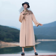 2018 nude pink wool coat plus size tie waist Winter coat lapel collar jacket - bagstylebliss