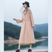 2018 nude pink wool coat plus size tie waist Winter coat lapel collar jacket - bagstylebliss