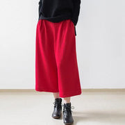 2018 red casual cotton women pants loose elastic waist wide leg pants - bagstylebliss