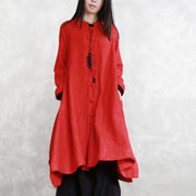 2018 red coats oversize Stand Jacquard maxi coat Fashion long sleeve pockets long coat - bagstylebliss