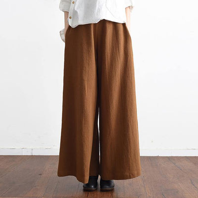 2018 spring casual linen women pants elastic waist loose fashion wide leg pants - bagstylebliss