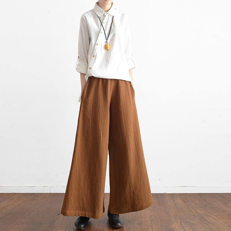 2018 spring casual linen women pants elastic waist loose fashion wide leg pants - bagstylebliss