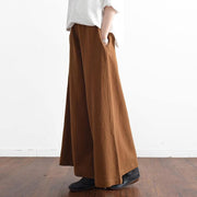 2018 spring casual linen women pants elastic waist loose fashion wide leg pants - bagstylebliss