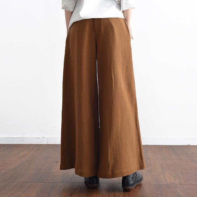 2018 spring casual linen women pants elastic waist loose fashion wide leg pants - bagstylebliss