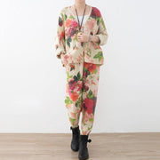 2018 spring new roses prints cute sweater and knit harem pants casual two pieces - bagstylebliss