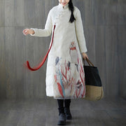 2018 thick white print down coat plus size stand collar patchwork Casual Chinese Button down coat - bagstylebliss