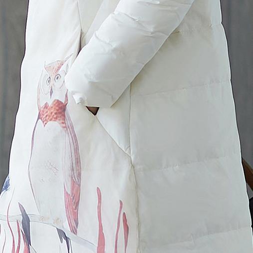 2018 thick white print down coat plus size stand collar patchwork Casual Chinese Button down coat - bagstylebliss