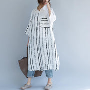 2018 white cotton dress plus size clothing dresses women bracelet sleeved patchwork Turn-down Collar striped cotton dresses - bagstylebliss